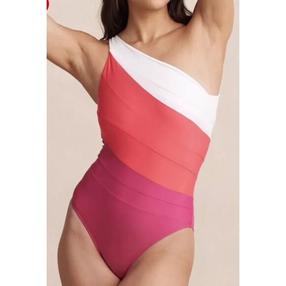 NWOT Summersalt One-Shoulder Swim One Piece - Red and White - Picture 4 of 10